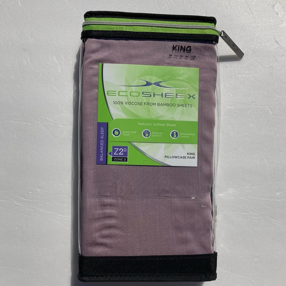 EcoSheex Pillowcases King Size Pair Lilac 100% Viscose From Bamboo Zone 2 New
